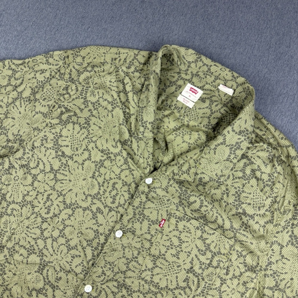 Levis Sunset Camp Shirt Mens XL Green Snake Skin Print Lyocell Relaxed Button Up